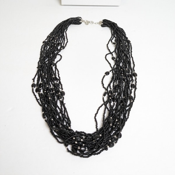 Susan Graver Multi Strand Black Beaded Statement Necklace