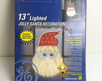 Vintage GE Jolly Santa 13" Lighted Window Decoration with 70 Lights