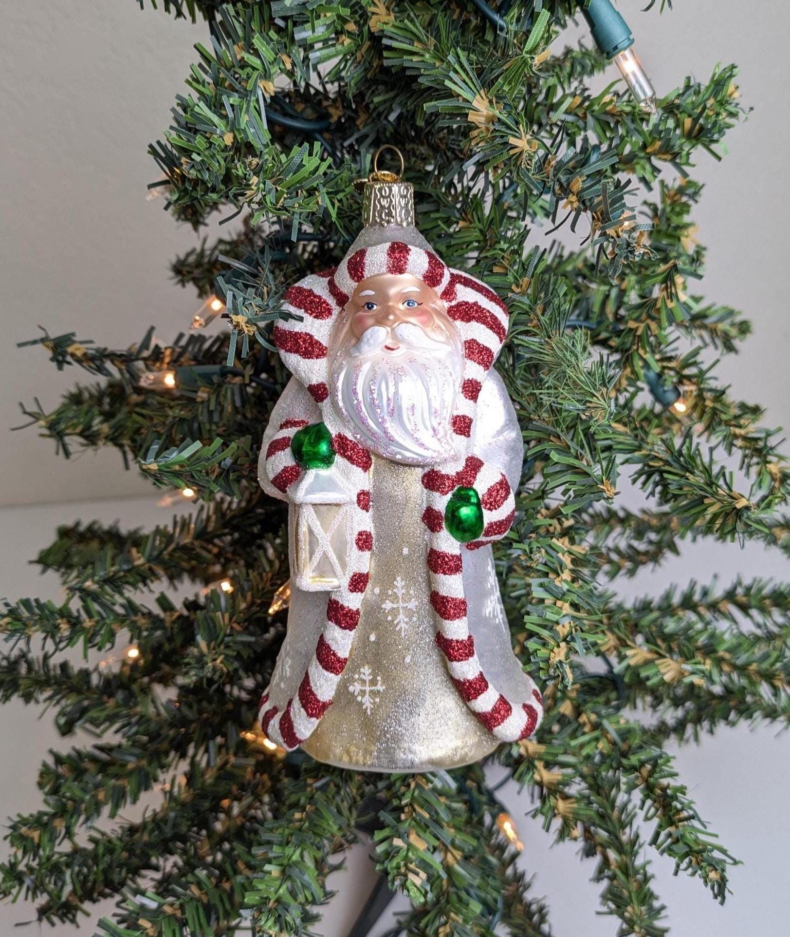 Glistening Cheery Santa RARE Hand-painted Glass Old World Christmas ...