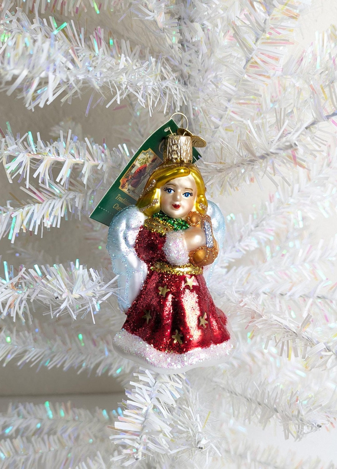 Red Angel With Lyre Glass Old World Christmas Ornament, Old World ...