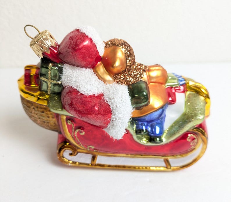 Santa in Sleigh Glass Vintage Christmas Ornament - Etsy