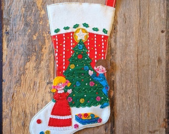 Bucilla Christmas Stocking, Vintage RARE Jeweled Bucilla Old Fashioned Christmas Stocking, 3369 Bucilla Stocking, Vintage Victorian Stocking