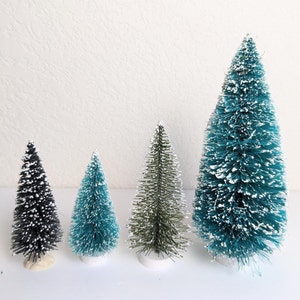 Bottle Brush Trees, Vintage Lemax Pine Christmas Village Bottle Brush Trees, Snow Covered Village Trees