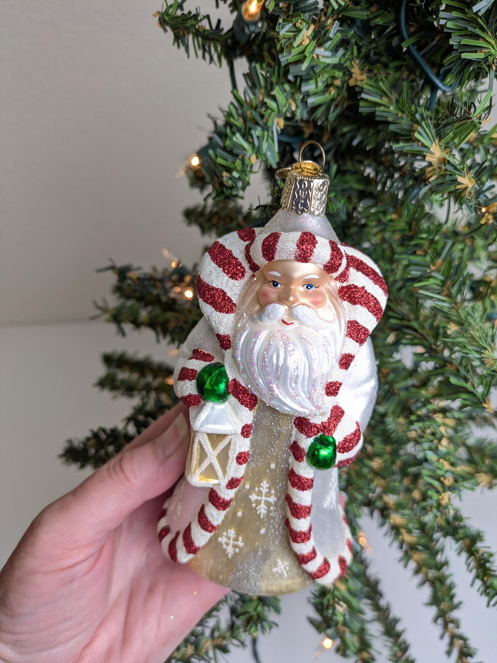 Glistening Cheery Santa RARE Hand-painted Glass Old World Christmas ...