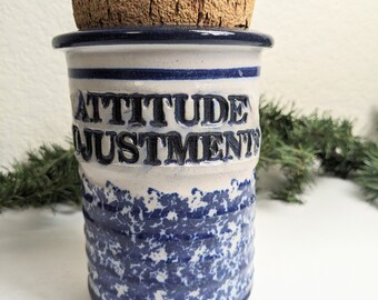 Blue Speckled Ceramic 'Attitude Adjustment' Jar with Cork