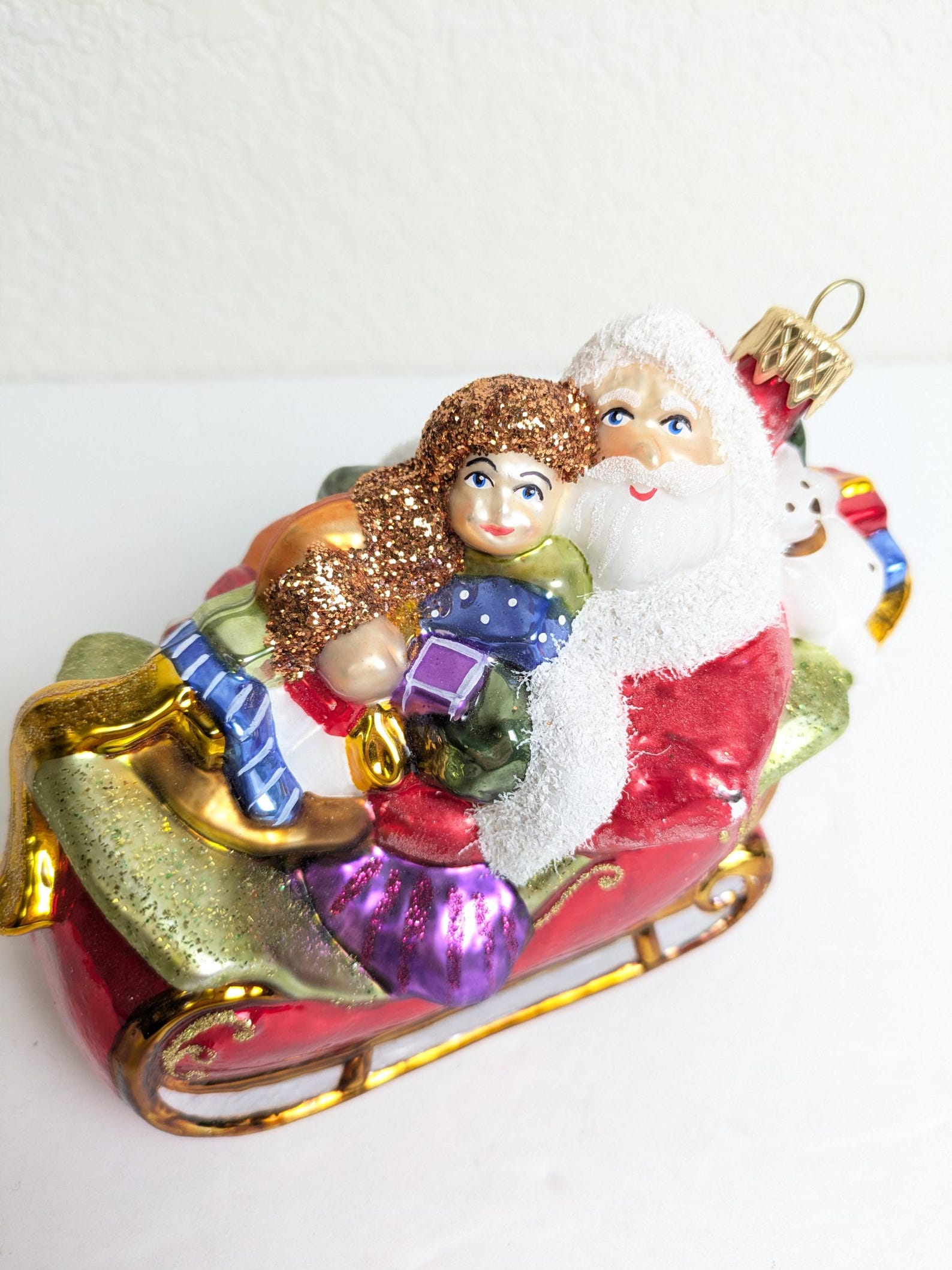 Santa in Sleigh Glass Vintage Christmas Ornament - Etsy