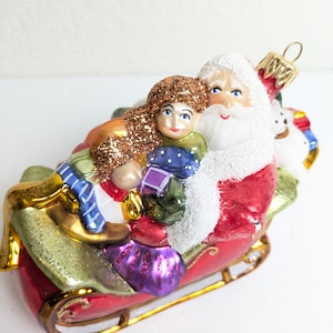 Santa in Sleigh Glass Vintage Christmas Ornament