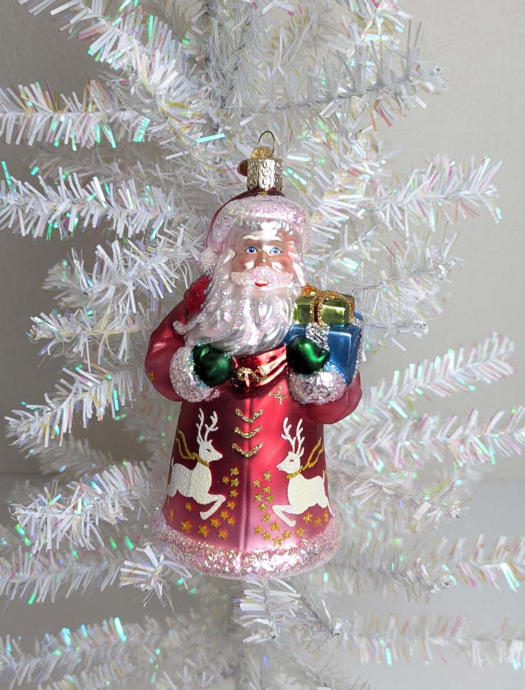 Reindeer Santa RARE Hand-painted Glass Old World Christmas Ornament ...