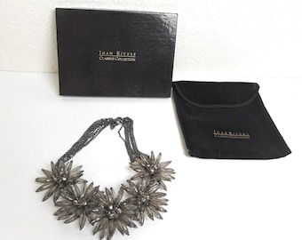 Vintage Joan Rivers Classic Collection Black Floral Multi Strand Statement Necklace, Joan Rivers Black Floral Necklace