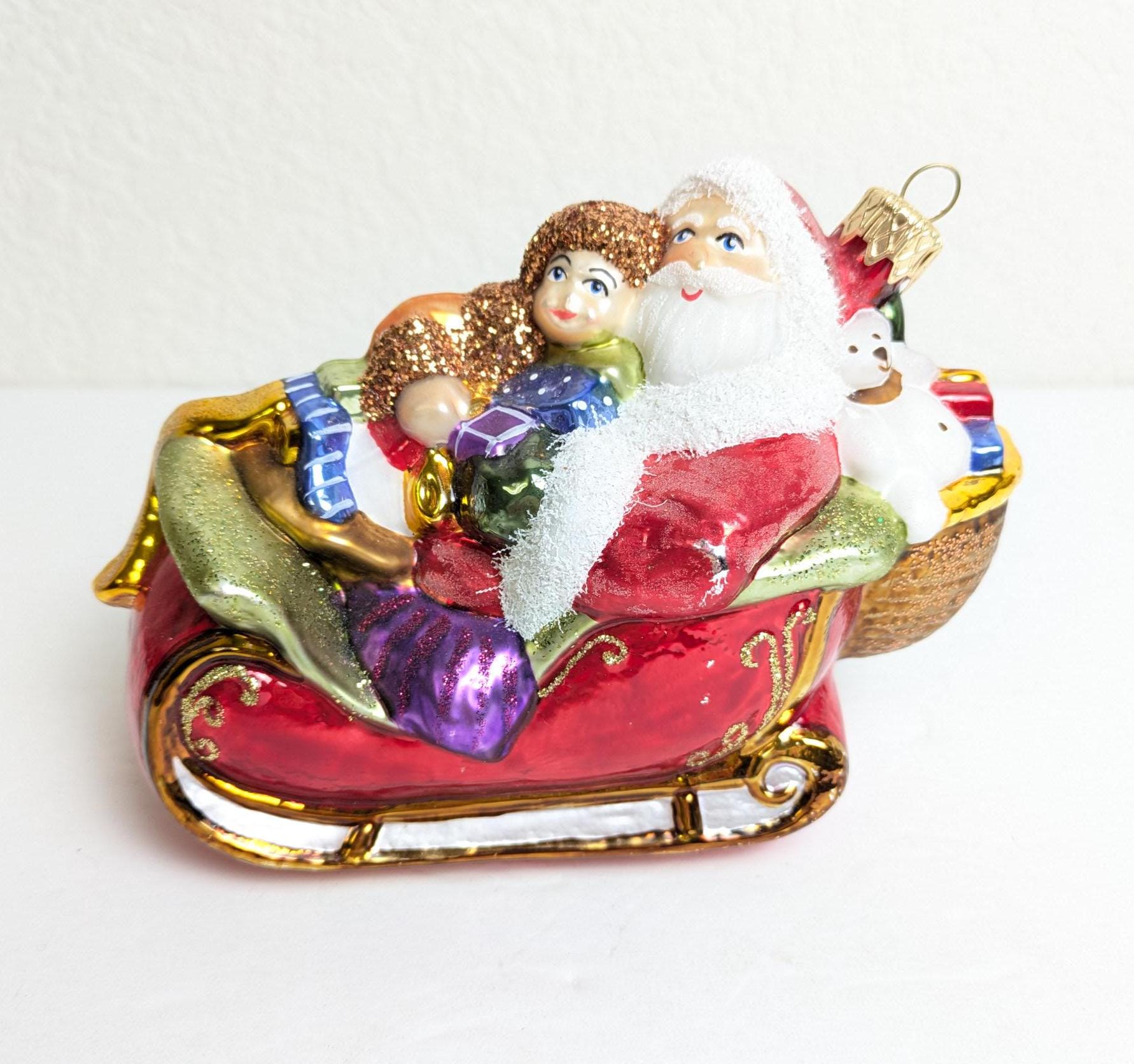 Santa in Sleigh Glass Vintage Christmas Ornament - Etsy