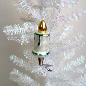 Vintage Candle Clip On Glass Christmas Ornament, MCM Glass Candle Clip Ornament