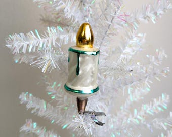 * vintage ornament ୨୧ キャンドル型 クリップオーナメント Vintage Candle Clip on Glass Christmas Ornament, MCM Glass Candle