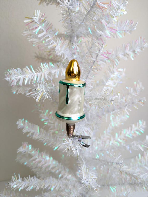 * vintage ornament ୨୧ キャンドル型 クリップオーナメント Vintage Candle Clip on Glass Christmas Ornament, MCM Glass Candle