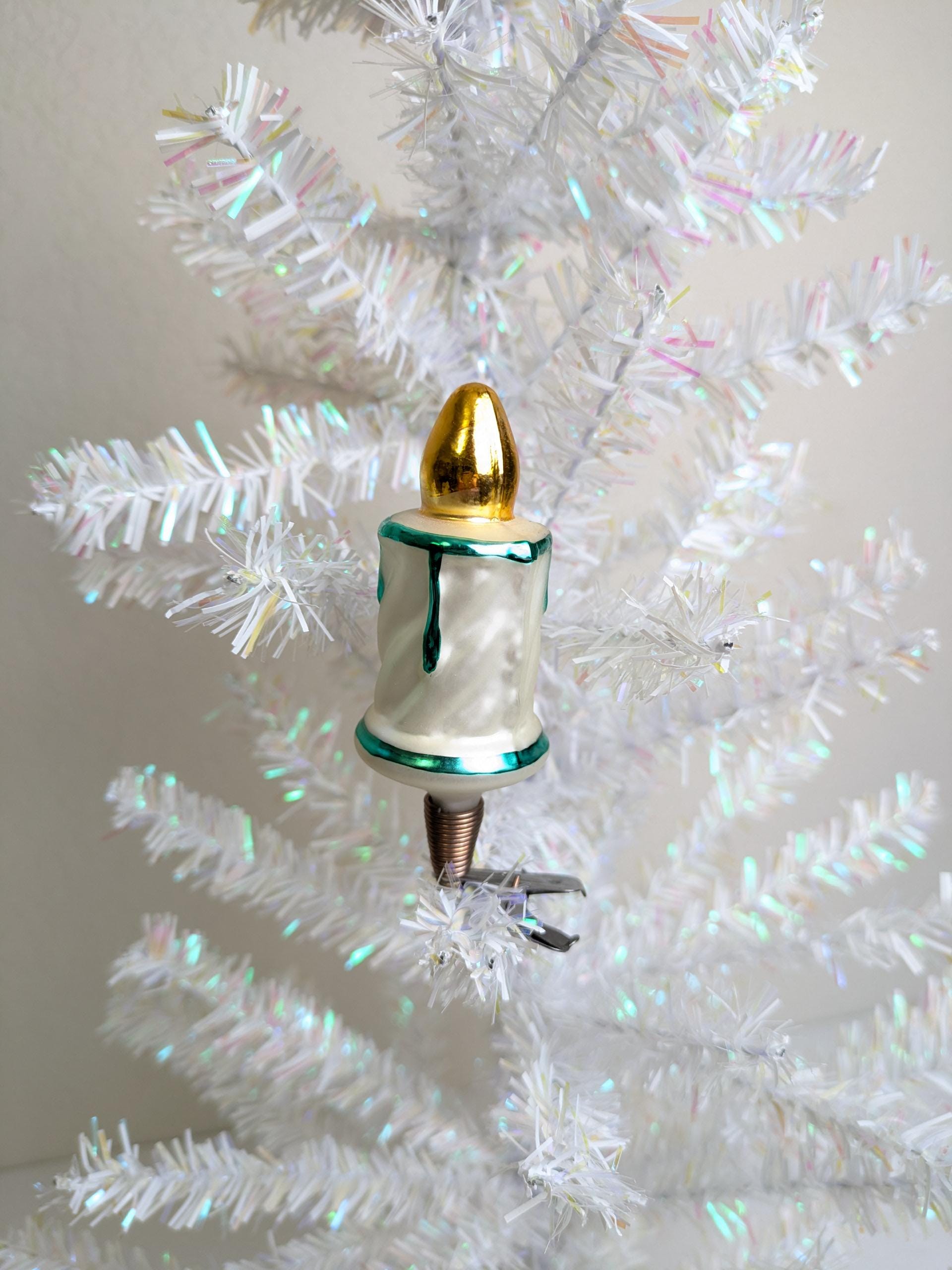 Vintage Candle Clip on Glass Christmas Ornament, MCM Glass Candle