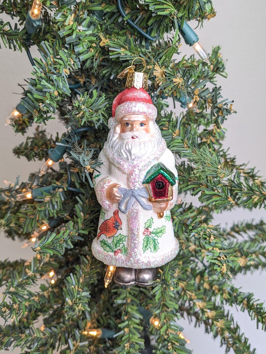 Birdhouse Santa RARE Hand-painted Glass Old World Christmas Ornament ...