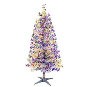 Tinsel Christmas Tree, Vintage Inspired Multicolored Tinsel 4&#39; Pre-lit Christmas Tree NEW