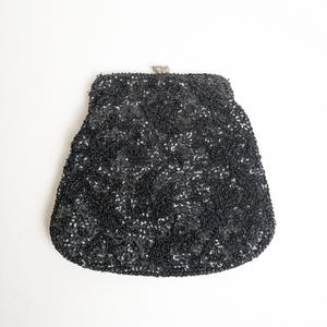 Vintage 1950&#39;s Mandarin Arts Black Beaded Evening Bag Clutch Made in Hong Kong