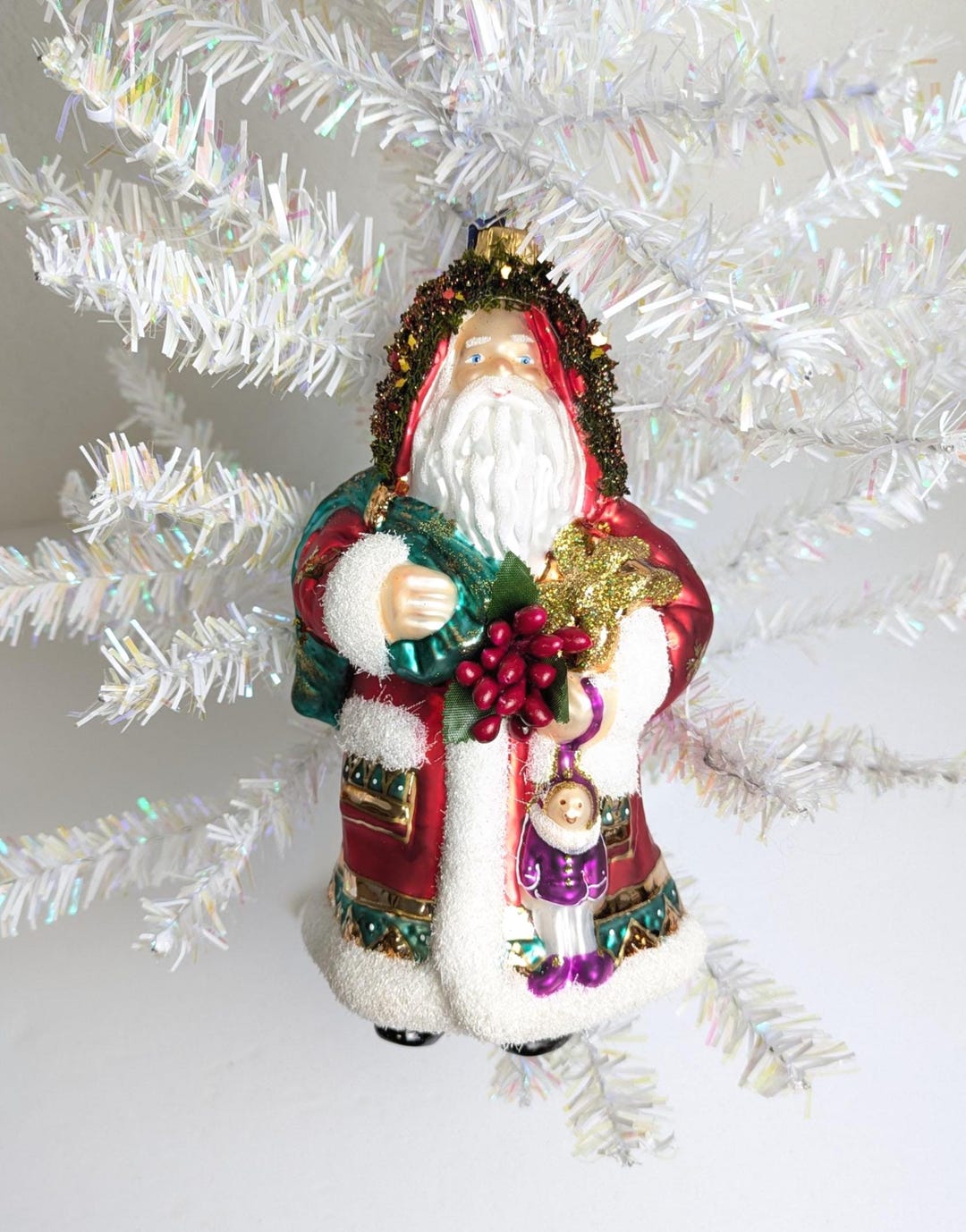 Vintage Santa Glass Christmas Ornament, Glassware Art Studio Santa With ...