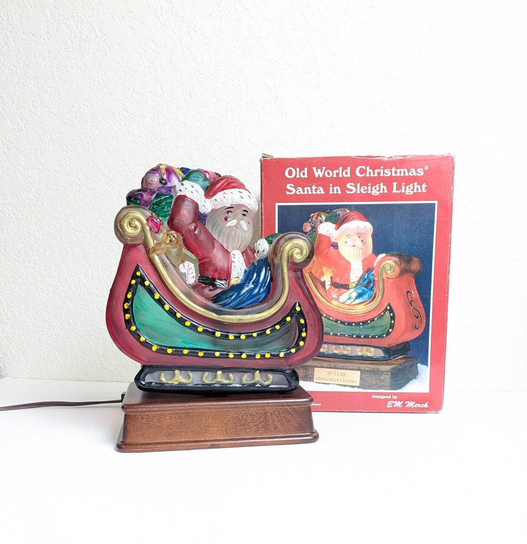 Vintage Old World Christmas Santa in Sleigh Light, 1994 Merck Santa in ...