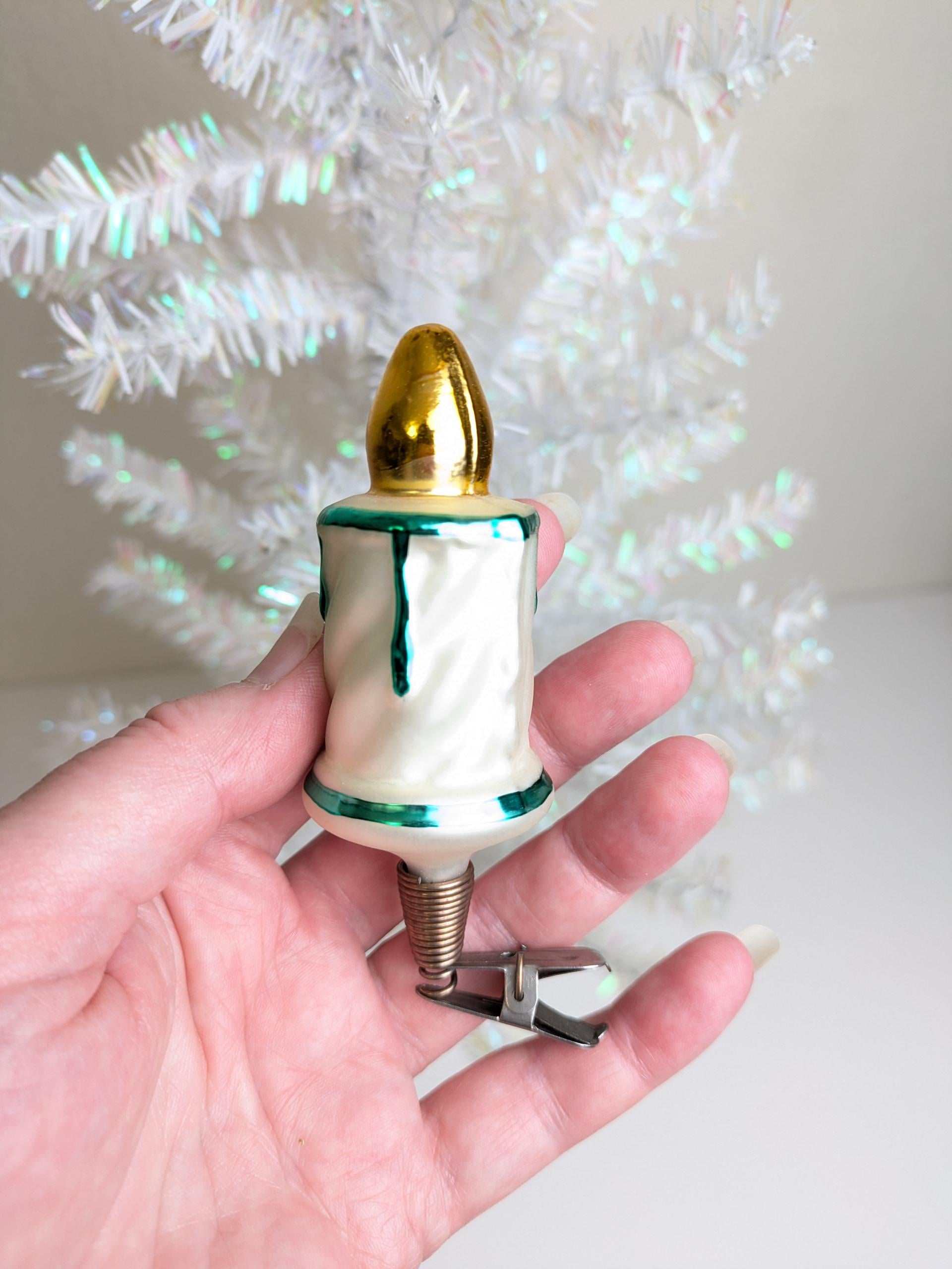 * vintage ornament ୨୧ キャンドル型 クリップオーナメント Vintage Candle Clip on Glass Christmas Ornament, MCM Glass Candle