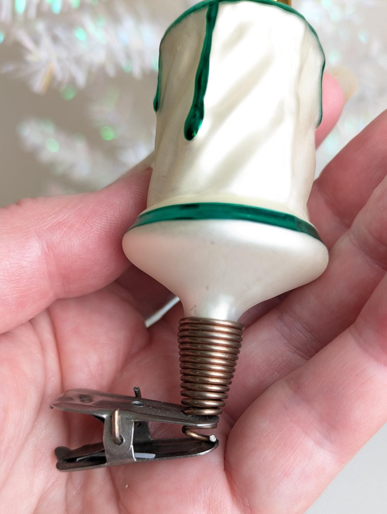 * vintage ornament ୨୧ キャンドル型 クリップオーナメント Vintage Candle Clip on Glass Christmas Ornament, MCM Glass Candle