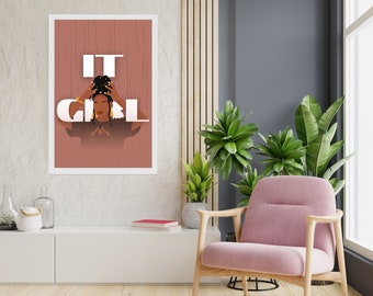 The "It" Girl-Version 1, Digital Download, Black Woman Art, Black Girl Art, Printable Wall Art, Black Woman Wall Art