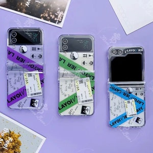 BTS Taehyung Layover Samsung Galaxy Zflip 5/4/3 Phone case with a transparent slot for photocard, BTS Phonecase for Taehyung army fan gift