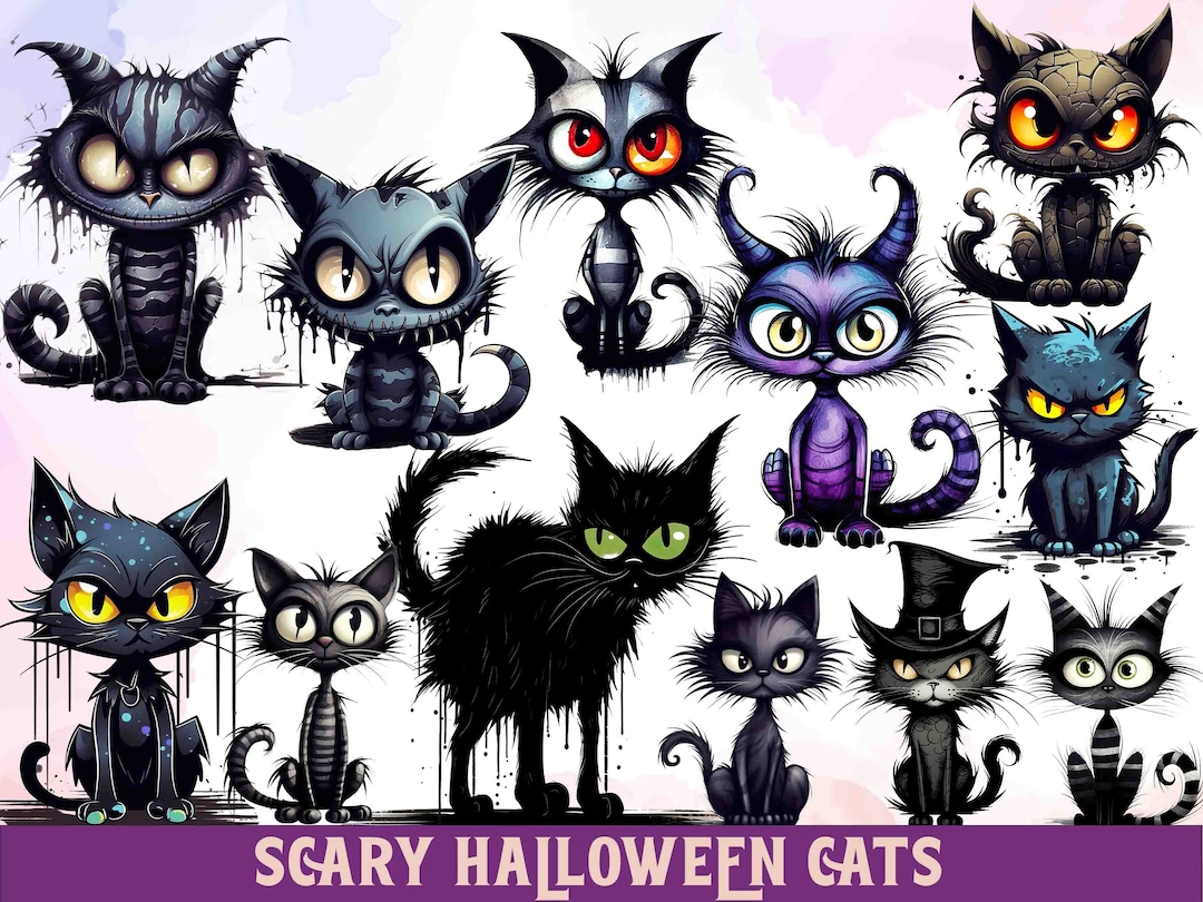 Scary Halloween Cats 12 Png Sublimation Designs Halloween Etsy