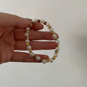 Pearl and gold charm beads Bracelet,Clay Beaded Bracelet,Clay Bead, Handmade, Gift, Bracelet,Bead Bracelet,Stretch Bracelet,pearl bracelet