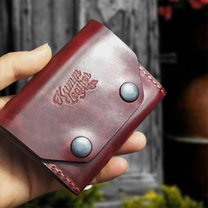Cartera de cuero roja, Cartera minimalista, Cartera de cuero pequeña, cartera de cuero personalizada, regalo de San Valentín