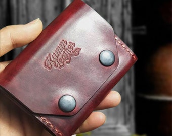 Cartera de cuero roja, Cartera minimalista, Cartera de cuero pequeña, cartera de cuero personalizada, regalo de San Valentín