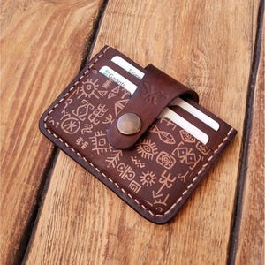 Cartera de piel de béisbol, tarjetero hecho a mano, billetera para tarjetas y efectivo