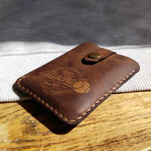 Tarjetero de piel estilo béisbol – Billetera pequeña hecha a mano – Billetera fina EDC de regalo