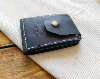 Blue Leather Wallet, leather card wallet, snap wallet, Wallet For gift