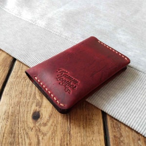 Portafoglio in pelle rossa, portafoglio minuscolo, porta carte minimalista, portafoglio corto, portafoglio per contanti e carte