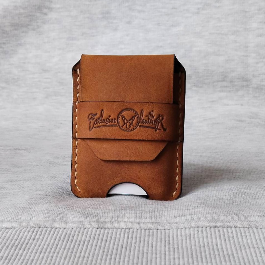 Leather Card Holder, Leather Card Sleeve, Tan Card Holder, Slim and