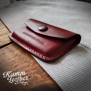Tarjetero de piel con cierre a presión, billetera de piel roja, mini billetera para tarjetas hecha a mano, billetera de regalo, tarjetero de regalo