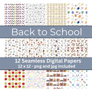 BACK TO SCHOOL, Schulbildung Lehrer Erzieher Musterdesign, Hintergründe, bedruckbares digitales Papier Willkommen zurück Hintergrundpapiere