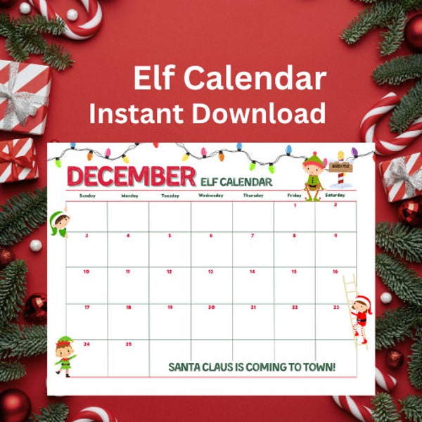 Printable Elf Calendar for December, Incentive Calendar, Christmas Elf, Behavior Tracker, Elf Report Card