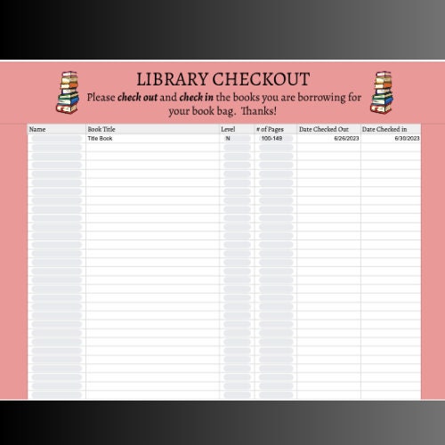 Classroom Library Checkout/media Check Out Sheet/book Check Out/check ...
