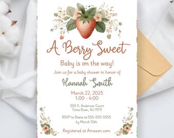 Baby Shower Invitation and Activities Pack: Strawberries, Berry Sweet Baby, Invite, Editable Invitation