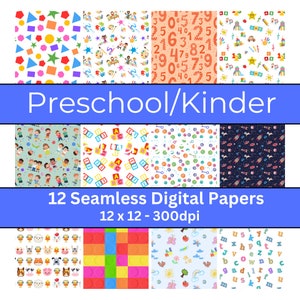 École maternelle, Thème de la maternelle, École, Enseignement, Enseignant, Modèle sans couture, Arrière-plans, Papier numérique imprimable, Papiers d'arrière-plan numériques