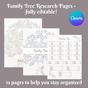 Family Tree Research Template Pages, Family History, Ancestry, Genealogy Support, Editable Templates