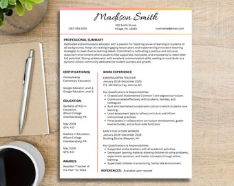 2024 Resume, Teacher, Professional Resume Template, Canva Template, ATS Friendly Resume, Editable Resume Template
