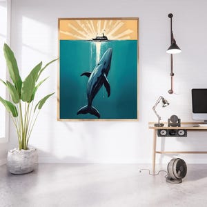 Whale Print, Whale Poster, Night Ocean, Blue Whales, Ocean Wall Art, Nautical Print, Sea Poster, Whales Swimming, Whale Illustration, Sea