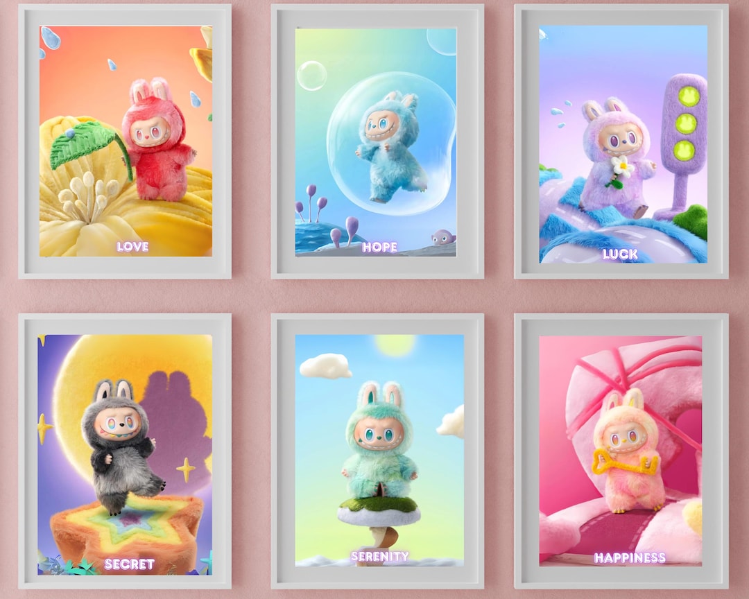 aaa様　love+luck+hope+serenity Labubu Wall Art Set of 6 | Love Hope Luck Secret Serenity