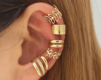 Gold Ear Cuff Set for Women, Stylish Cartilage Ear Cuff, No Pierced Ear Cuff, Minimalist Ear Cuff Set, Clip On Ear Cuff for Women