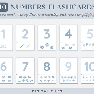Blue Printable Numbers Flashcards for Kids | Educational Counting Cards | Preschool and Kindergarten Learning | Montessori Classroom Decor