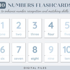Blue Printable Numbers Flashcards for Kids | Educational Counting Cards | Preschool and Kindergarten Learning | Montessori Classroom Decor