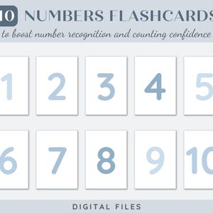 Blue Printable Numbers Flashcards for Kids | Educational Counting Cards | Preschool and Kindergarten Learning | Montessori Classroom Decor